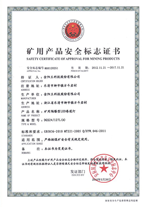 矿用产品安全标志证书